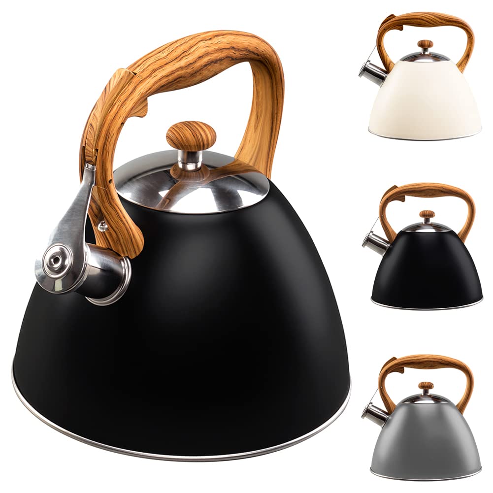 VILDE Wasserkessel 3L Modern automatisch GASHERD INDUKTION Wasserkocher Flötenkessel Holz-Farbe schw