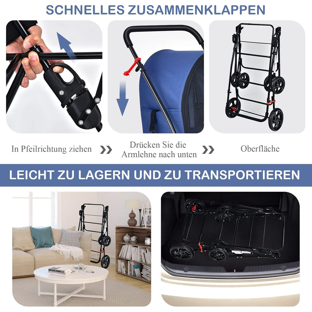 COSTWAY 2 Etagen Hundewagen Haustiere Buggy bis 16kg, Hundebuggy mit Netzfenstern &amp; Getränkehalter &amp;