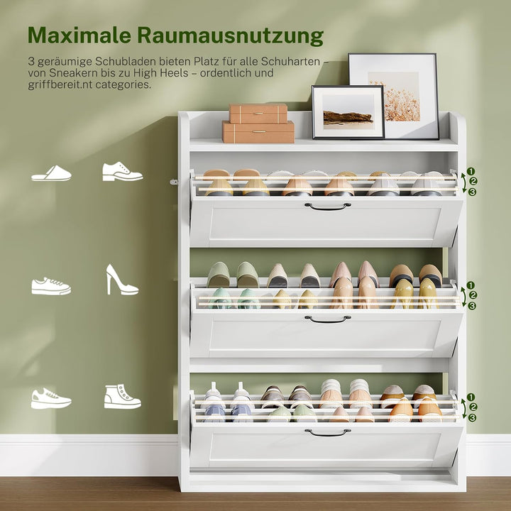 TEENFON Schuhschrank Schmal-80 cm breiter Schuhkipper mit 3 Klappen,verstellbare Böden,platzsparende