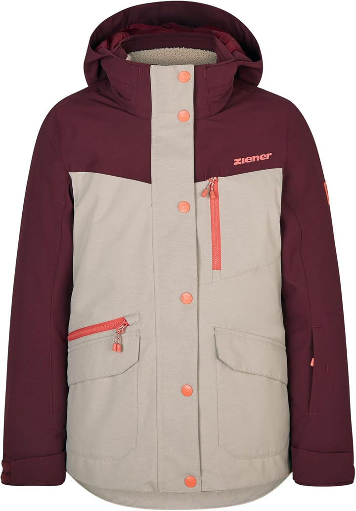 Ziener Mädchen Anoki Ski-Jacke, Winter-Jacke | wasserdicht, winddicht, warm (1er Pack) 128 silver be