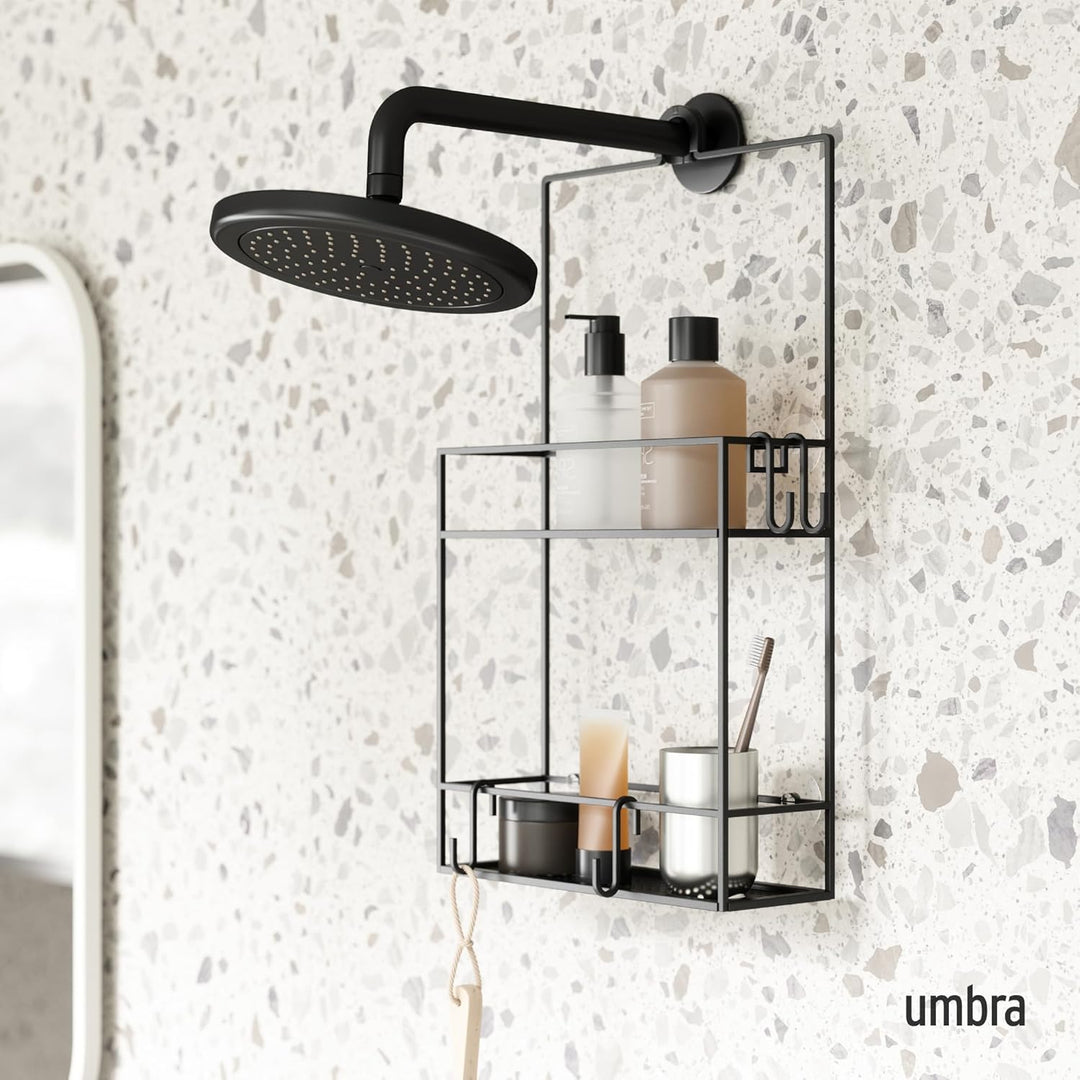 Umbra Cubiko Duschregal, Duschablage, Dusch Caddy mit 2 Ablagefächern aus Metall, 30,5 x 60 x 11 cm