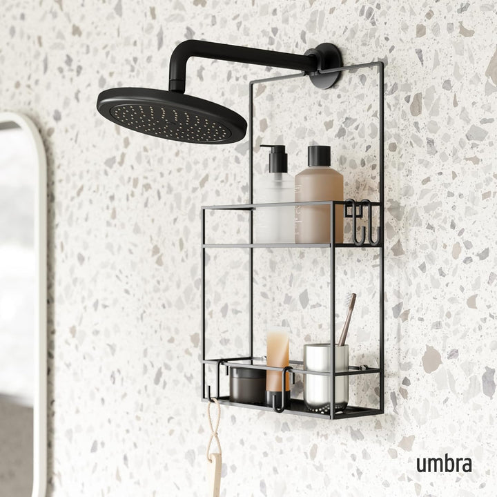 Umbra Cubiko Duschregal, Duschablage, Dusch Caddy mit 2 Ablagefächern aus Metall, 30,5 x 60 x 11 cm
