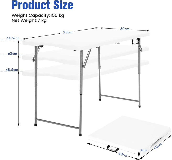 KOMFOTTEU Campingtisch klappbar, Klapptisch Höhenverstellbar, Gartentisch mit Griff bis 150 kg, Balk