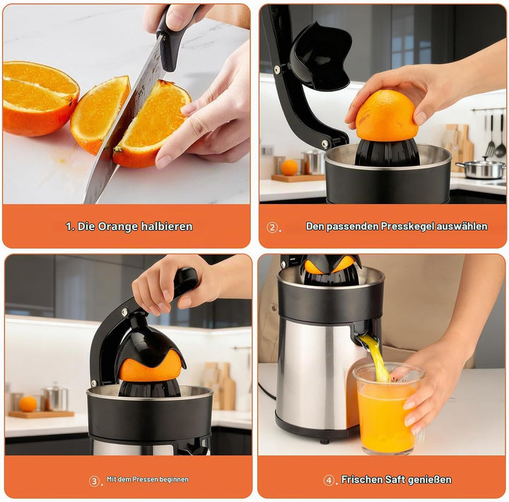 Cozary Zitruspresse Elektrische, Orangenpresse Zitronenpresse inkl 2 Presskegel, Gehäuse und Filter