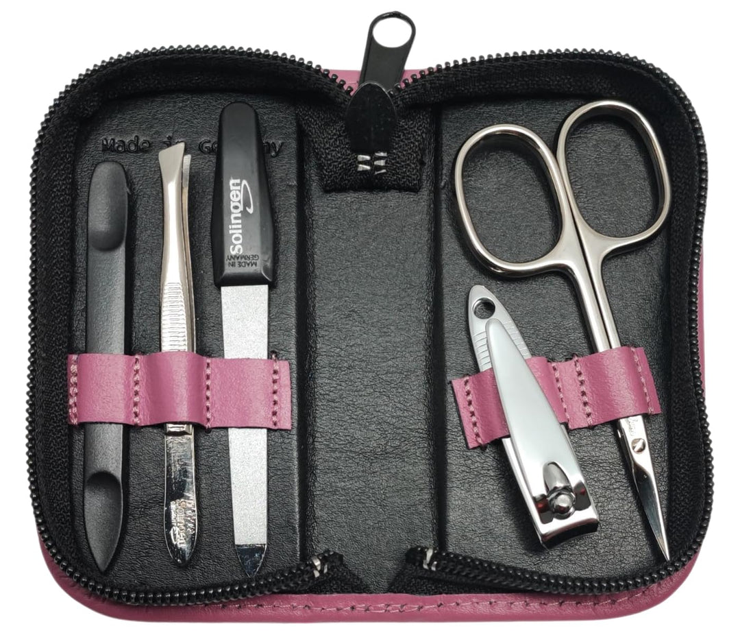 5-tlg Maniküre-Set aus Echtleder – Made in Germany | Solingen Instrumente im Etui Beere, Beere