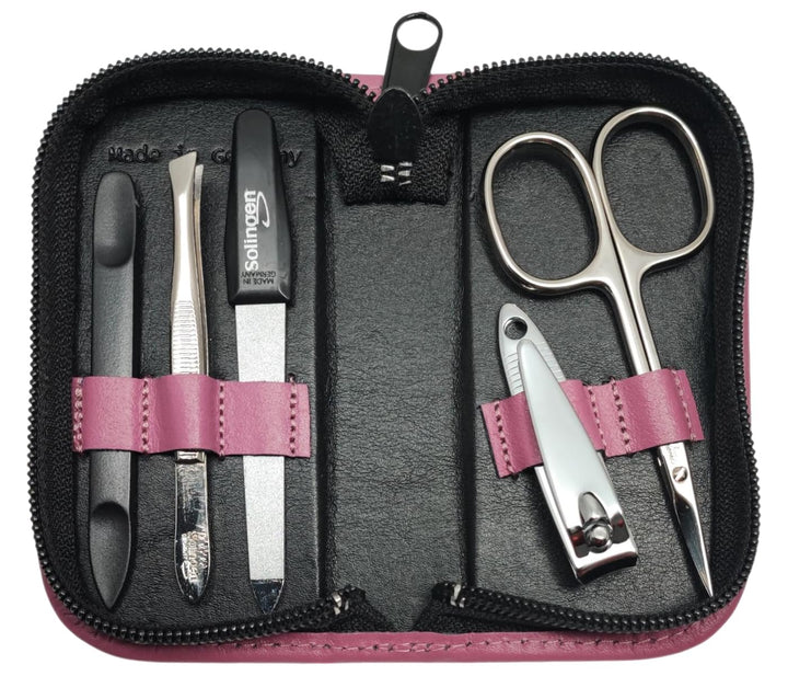5-tlg Maniküre-Set aus Echtleder – Made in Germany | Solingen Instrumente im Etui Beere, Beere