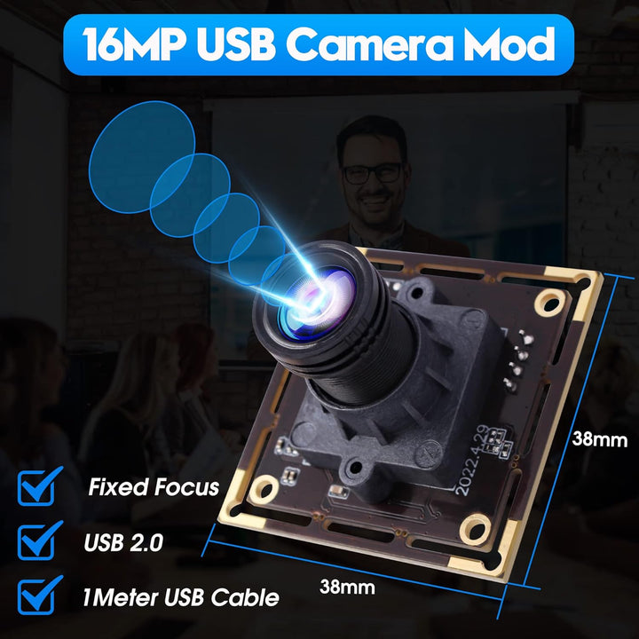 ELP 16MP USB-kameramodul Ultra HD 3496P USB-Kamera mit IMX298 Bildsensor Webcam, Plug and Play Embed