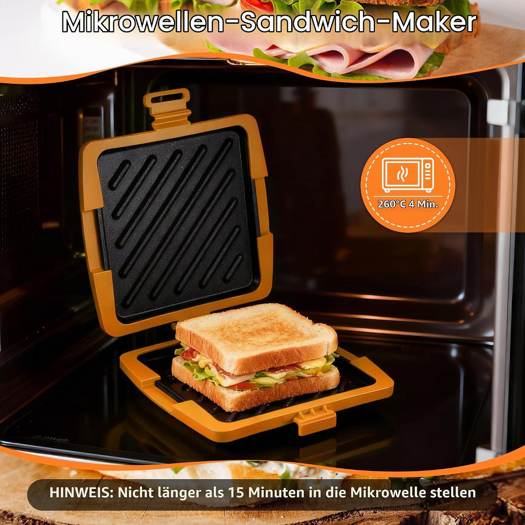 Sandwichmaker Mikrowellen, Sandwichtoaster 16 x 16 cm, Kontaktgrill Abnehmbare Platten und Silikonsc