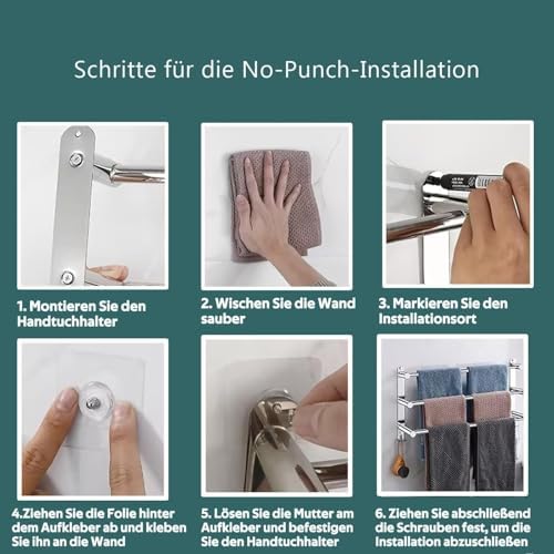 ANBOO Handtuchhalter Ohne Bohren Ausziehbar 43-78CM, Edelstahl Handtuchhalter mit 2 Haken für Badezi