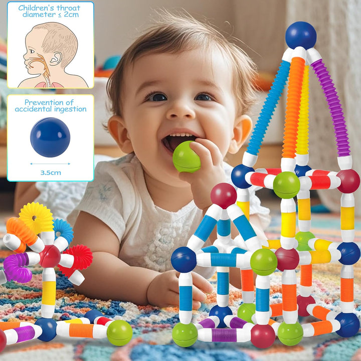 Magnetische Bausteine Einziehbarer 64 Stück Magnetbausteine Kinder, 3D Kreative Montessori Magnet Ba