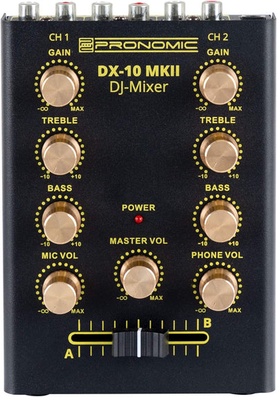 Pronomic DX-10 MKII DJ Mixer - kompakter 2-Kanal-DJ-Mixer mit zwei Line-Eingängen und 2-Band Equaliz