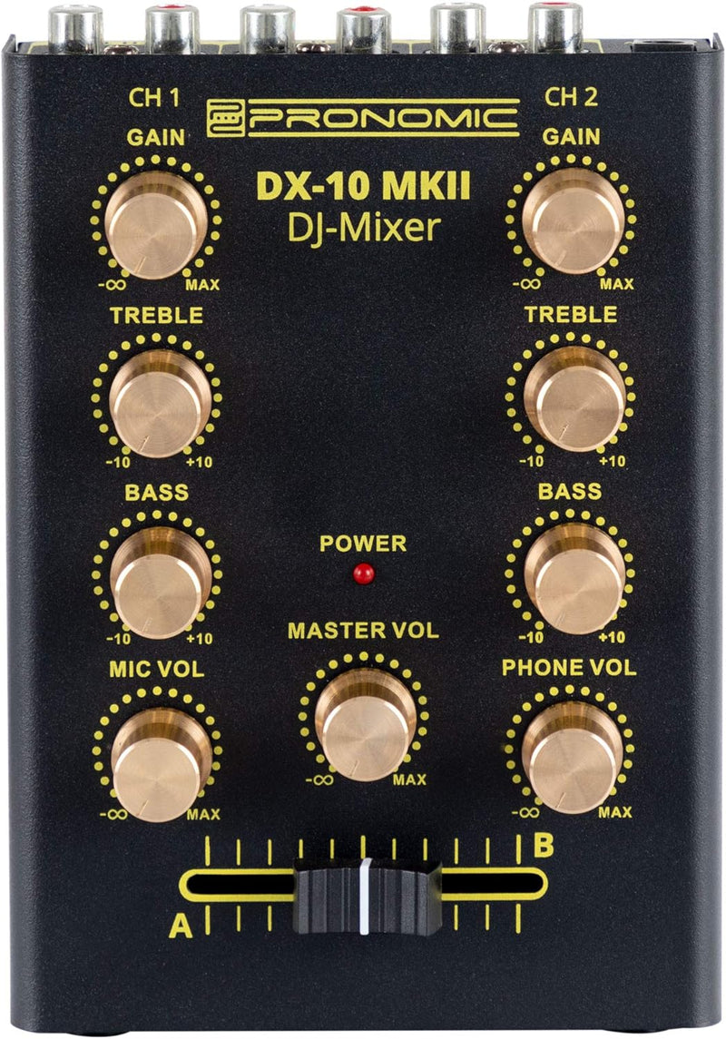 Pronomic DX-10 MKII DJ Mixer - kompakter 2-Kanal-DJ-Mixer mit zwei Line-Eingängen und 2-Band Equaliz