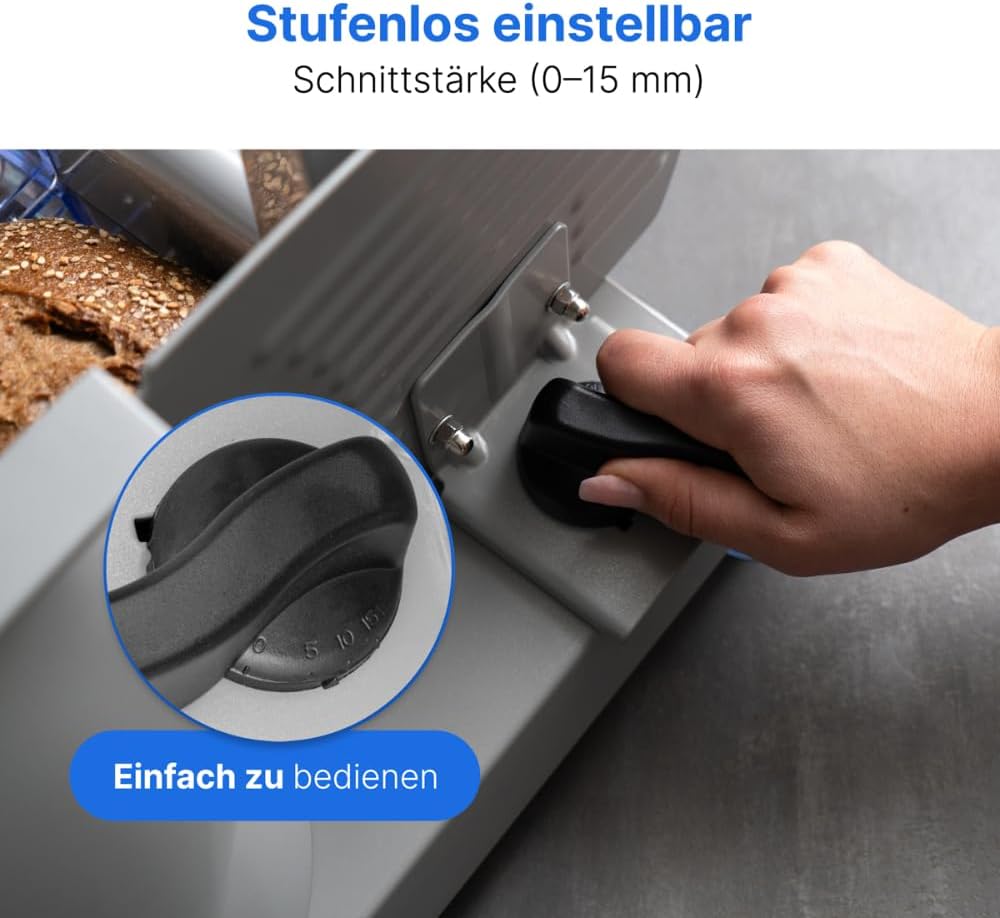 Clatronic MA 3585, Metall-Allesschneider, Brotschneidemaschine, Wurst-Schneider elektrisch, mit gros