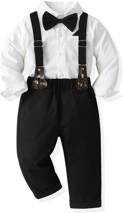 Baby Jungen Anzug Bekleidungssets Kleid Strampler hosenträger Fliege Krawatte 4tlg Anzug Gentleman F