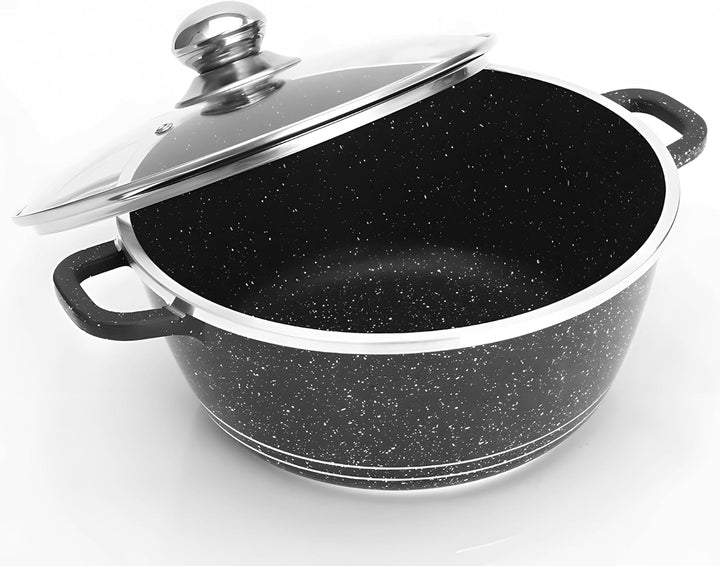 Retoo Topfset Kochtopfset Aluminium Kochgeschirr 12-teilig 4 Kochtöpfe 1 Bratpfanne 5 Glasdeckel 2 H