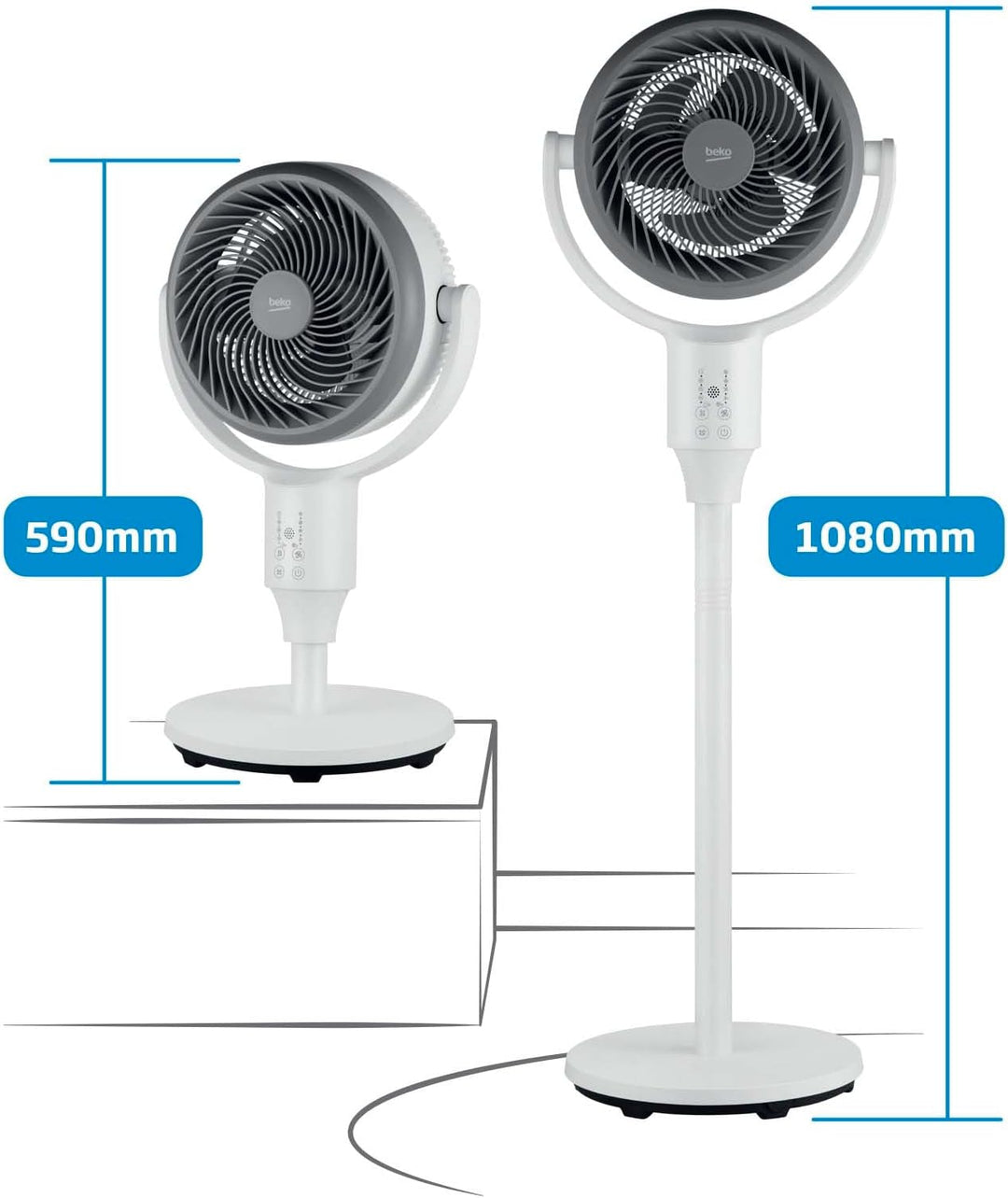 Beko - EFS7000CW - 2-in-1 Stand- und Tischventilator, 30 W, 4 Geschwindigkeitsstufen, Höhe und Neigu