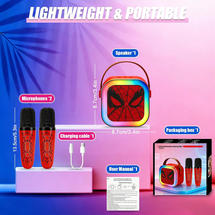 Karaoke Maschine Kinder Mit 2 Mikrofonen, Tragbarer WiederaufladbarBluetooth, Bunte LED Lichter, AUX