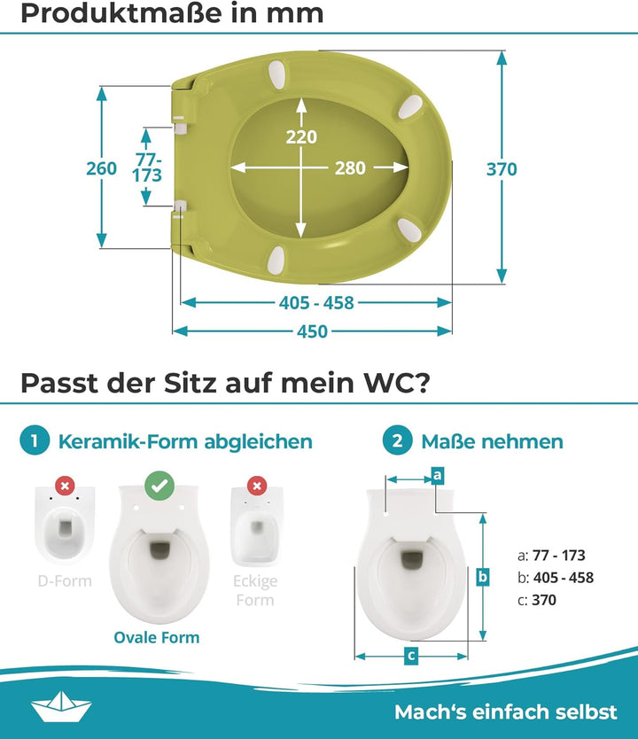 Calmwaters® Premium WC Sitz einfache Montage, Toilettendeckel bis 250 kg, Made in EU, antibakteriell