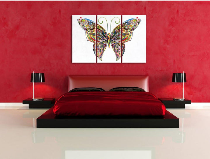 Pixxprint Prächtiger Schmetterling weiss 3-Teiler Leinwandbild 120x80 Bild auf Leinwand