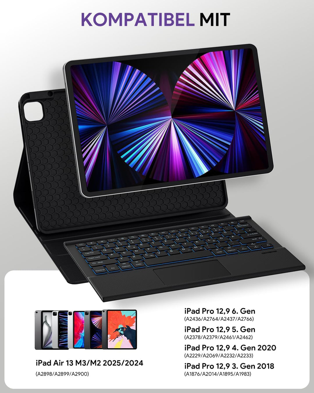 Doohoeek Schutzhülle mit Tastatur für iPad Air 13 2025(M3)/2024(M2), iPad Pro 12,9 Zoll 6./5./4./3.