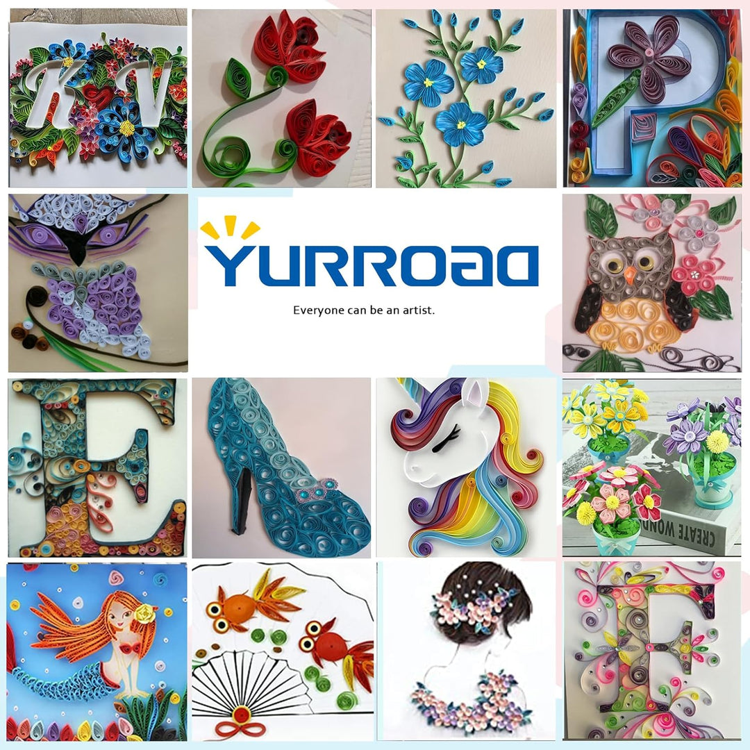 YURROAD Papier Quilling Kit 3mm/5mm/10mm 1740 Quilling Papier Streifen Quilling Werkzeug Set mit Auf
