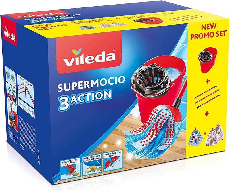 Vileda SuperMocio Box mit Schleife 3Action XL und Zwei Microfasern und Power Schleifen, Kunststoff,