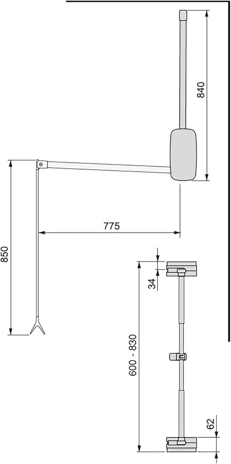 EMUCA Kleiderlift für Schrankbreite, kleiderschranklift, 600-830mm breite regulierbar, Verchromt, Me