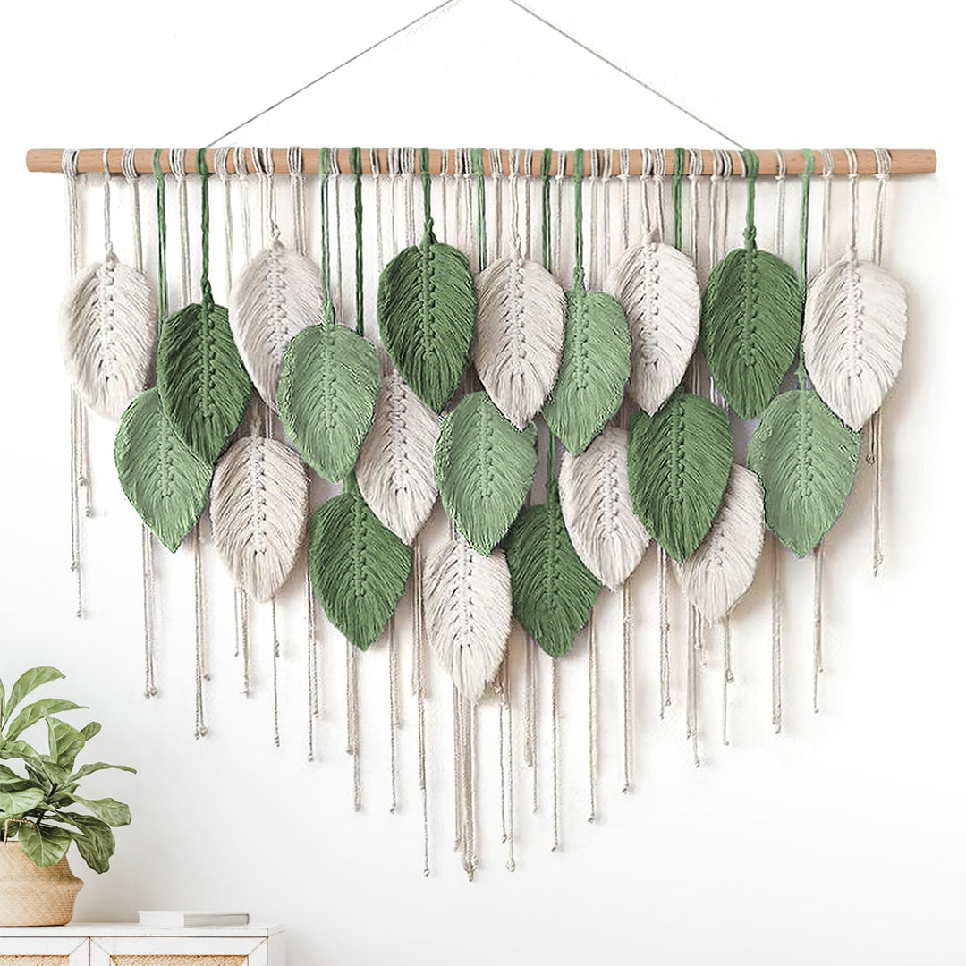 Weldomcor Grosser Wandbehang Wandteppich, Boho Makramee Gewebte Handgemachte Quaste Blatt Tapisserie
