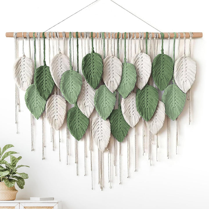 Weldomcor Grosser Wandbehang Wandteppich, Boho Makramee Gewebte Handgemachte Quaste Blatt Tapisserie