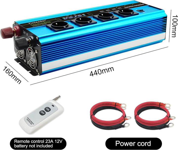 Yinleader Wechselrichter 24V 230V 4000W / 8000W Reiner Sinus-Spannungswandler | 4 x Steckdosen und U