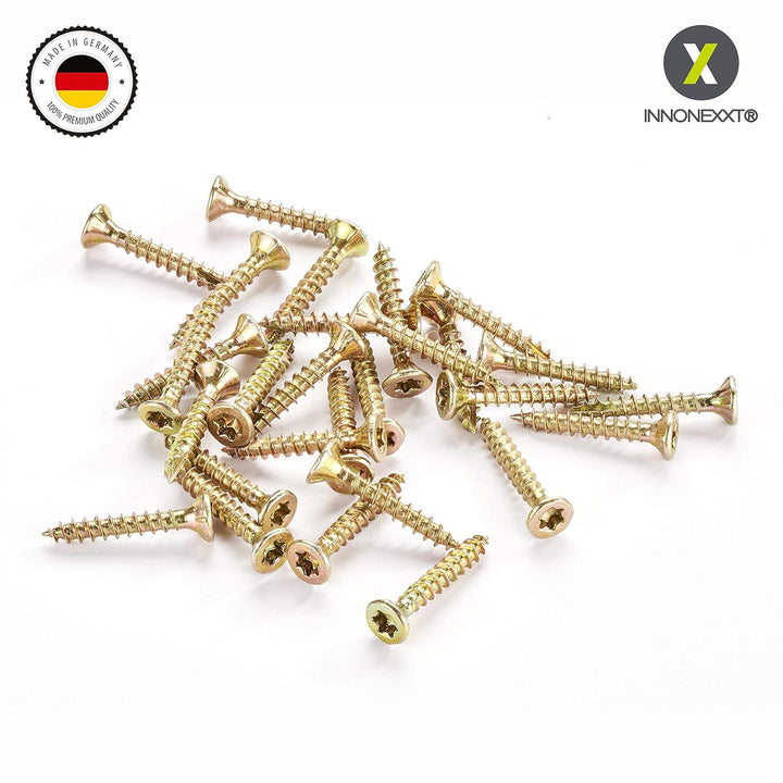 INNONEXXT® Premium Spanplattenschrauben | 3,0 x 20 mm | Fräsrippen | Cut-Spitze | Terrassenschrauben