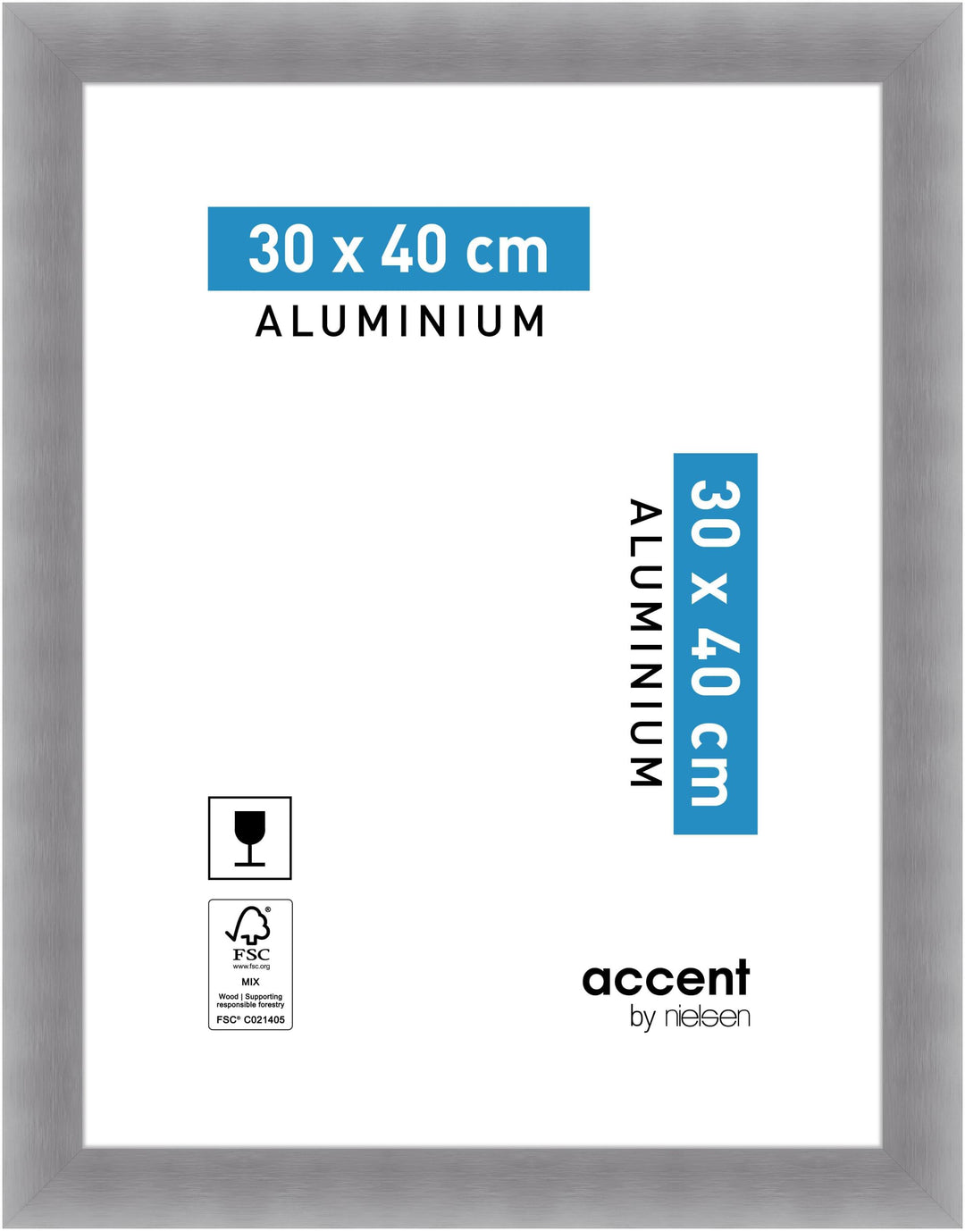 accent by nielsen Bilderrahmen, 30 x 40 cm, Aluminium, Silber matt, Fotorahmen zum Aufhängen im Hoch