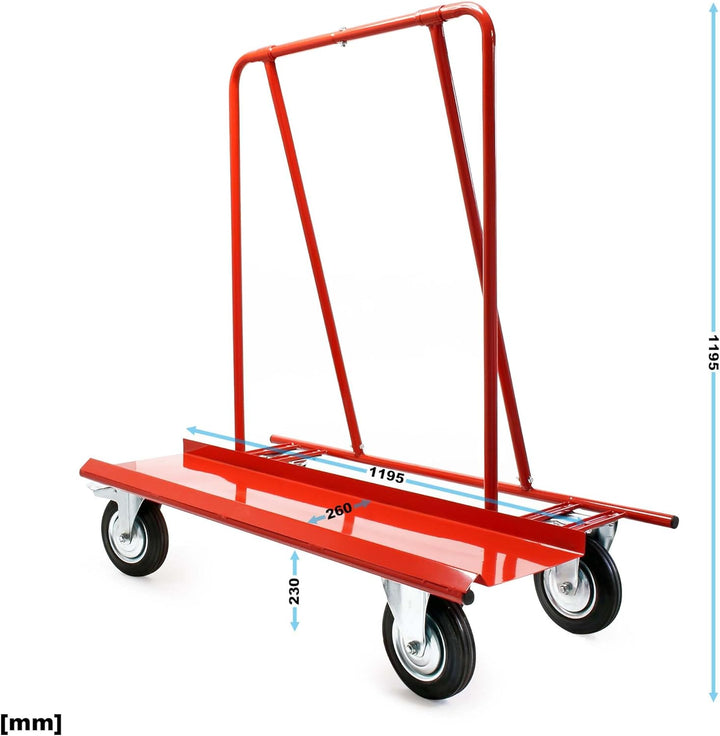Wiltec Plattenkarren bis 800 kg mit 4 Vollgummi Rädern, Plattenwagen zum Transport von Trockenbauwän