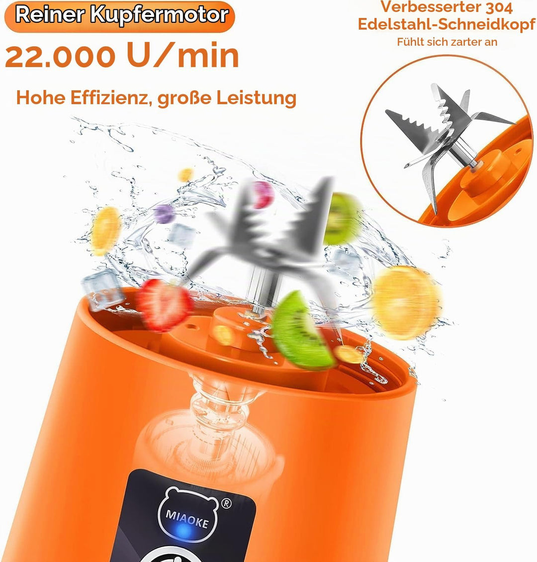 Miaoke tragbarer Mixer, persönlicher Mini-Saftmixer mit sechs Klingen in 3D, über USB aufladbar, Ent