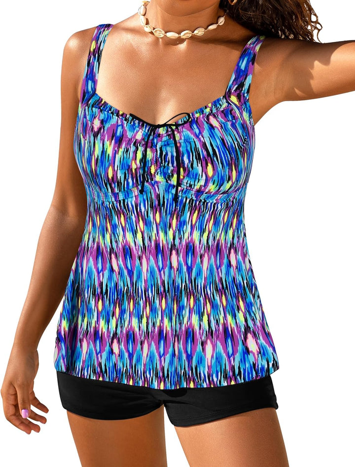 Hilor Damen Kordelzug Tankini-Badeanzug in Übergrösse Retro-Badebekleidung 20 Blaues Pop-muster, 20