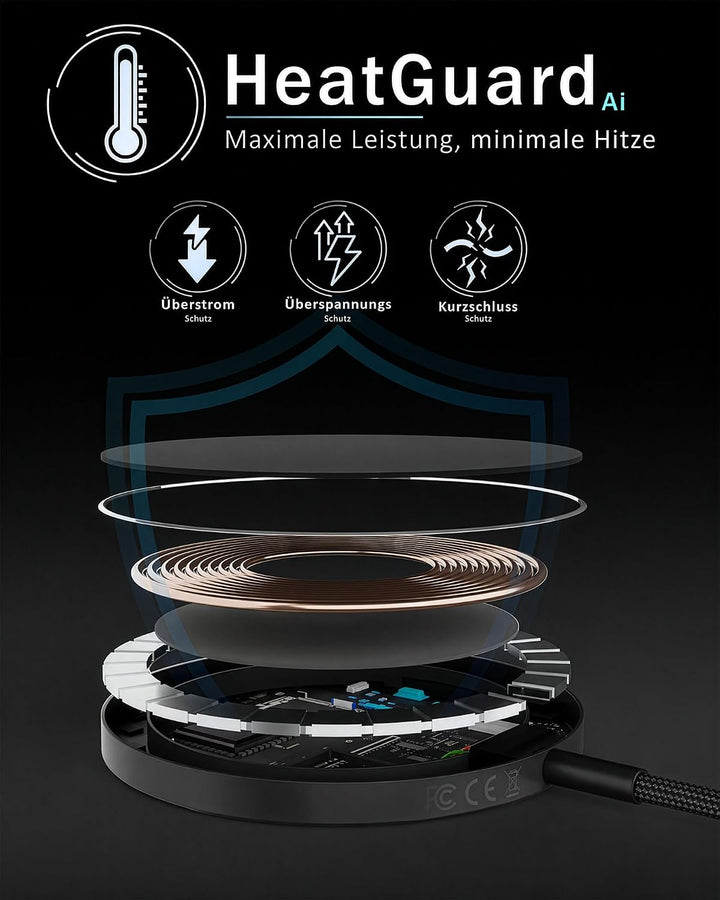 Mag-Safe 25W Ladegerät, Wireless Charger Ladepad [mit 1,2 M Kabel] für iPhone 17/16 Pro Max, Google