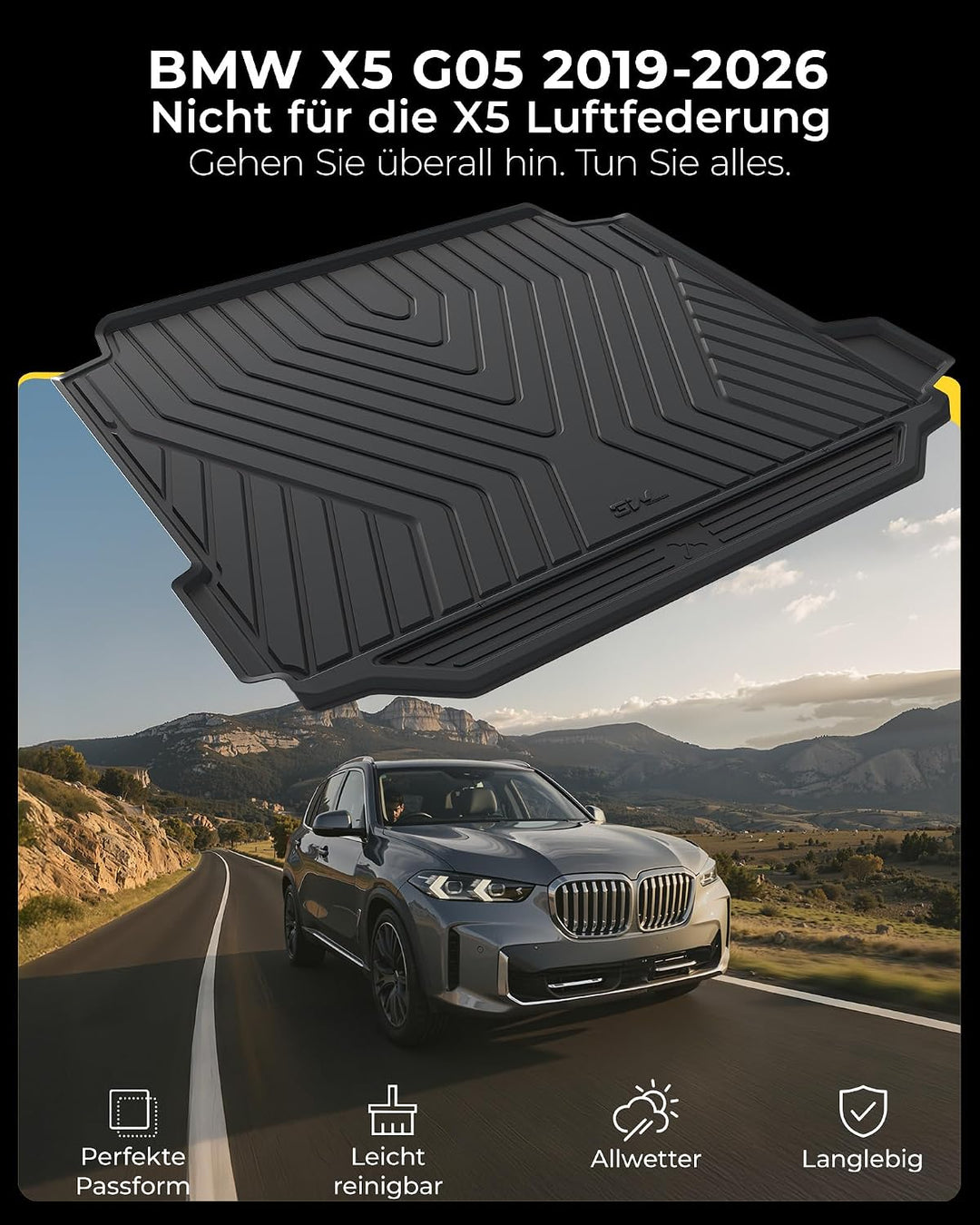 3W Kofferraumwanne für BMW X5 G05 2019-2026 (Nicht für die X5 Luftfederung), TPE Allwetter Massgesch