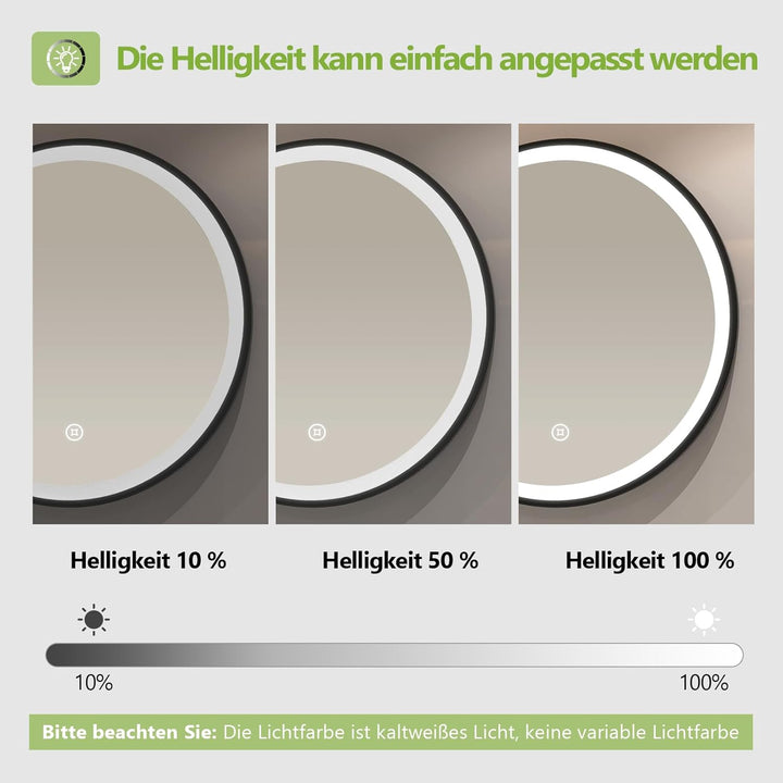 S'AFIELINA Badspiegel Rund mit Beleuchtung 60cm Durchmesser LED Badspiegel mit Touchschalter Dimmbar