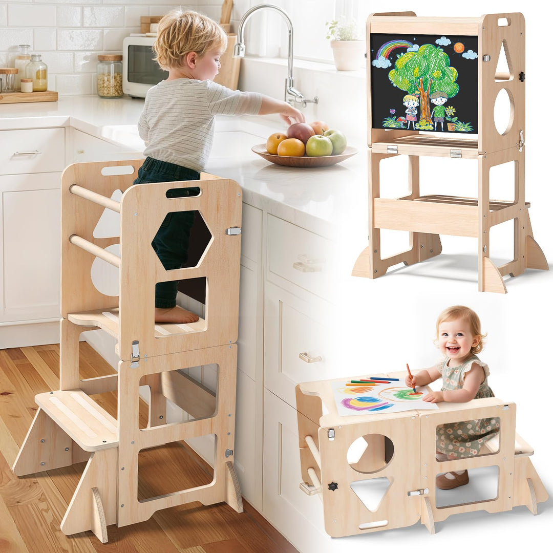 Lernturm ab 1 Jahr | 3 in 1 Learning Tower für Kinder | Klappbare Tritthocker mit Tafel | Lernturm F