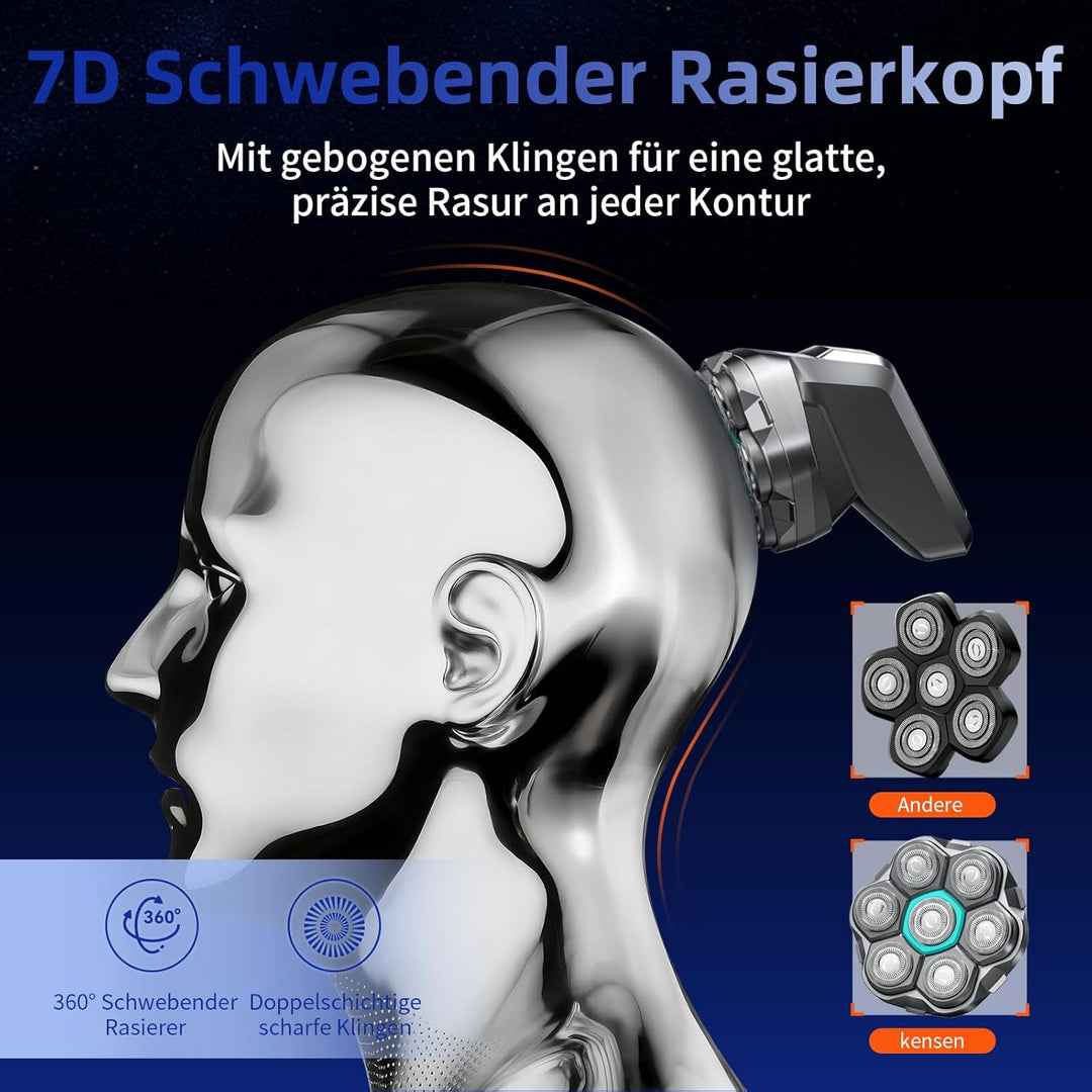 Glatzen Rasierer Herren, kensen Glatzenrasierer 7D Schwebender Kopfrasierer Glatze Wasserdicht Head