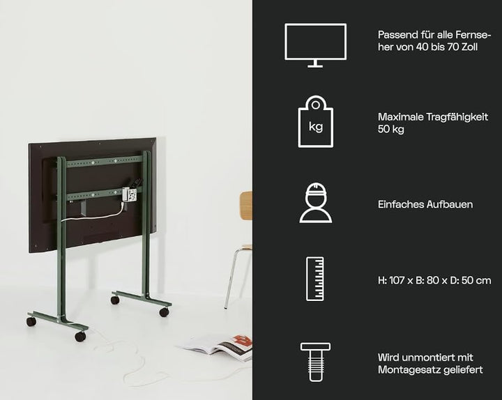 Pedestal Straight Rollin’ TV Ständer mit Rollen für Fernseher 40 bis 70 Zoll | Fernsehständer &amp; TV W