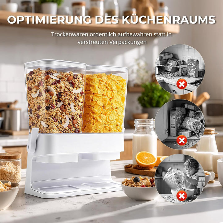 Müslispender 2er Pack, 6L Gesamtkapazität Cornflakes Spender -Fassungsvermögen eines einzelnen Fachs
