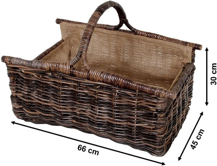 Kobolo Holztrage Holzkorb für Kaminholz - aus Rattan mit Leinen ausgeschlagen