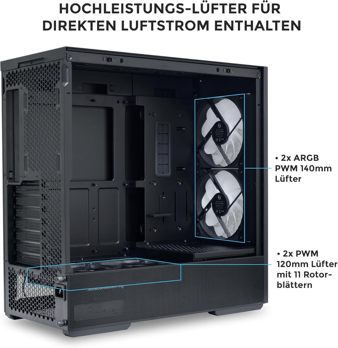 Lian Li LANCOOL 207 Gaming PC Gehäuse ATX Schwarz - Midi Tower PC Gehäuse mit RGB-Beleuchtung, Grafi