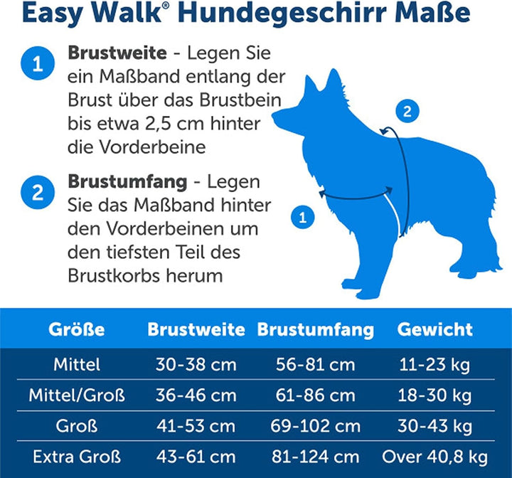 PetSafe Easy Walk-Geschirr, Anti-Zieh-Hundegeschirr, Verringert Würgen und Husten, Mit 1,8 M Leine,