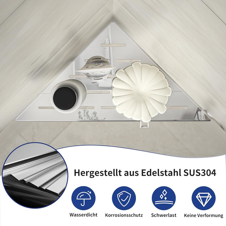 Eck Duschregal, Edelstahl 304 Badezimmerregal aus Stahl für geflieste Wände, Einbauregal für die Bad