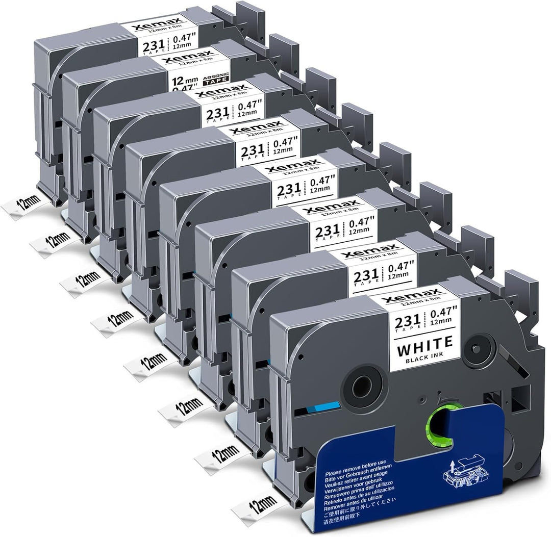 8x XemaX Kompatibel Schriftband Ersatz für Brother P-touch Bänder 12mm TZe-231 Brother 0,47'' Tape C
