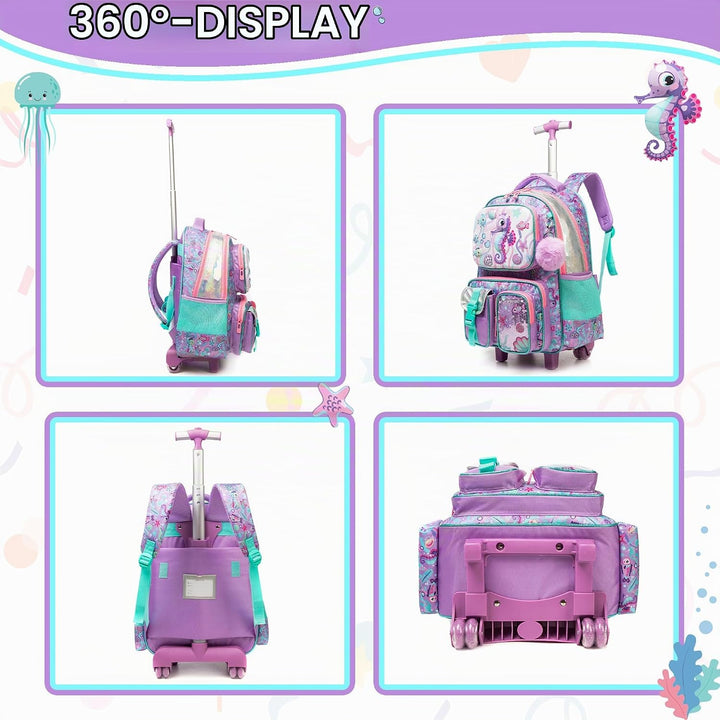 HTgroce Schulranzen Trolley Mädchen Meerjungfrau Rolling Backpack for Girls Einhorn Rucksack Mit Rol