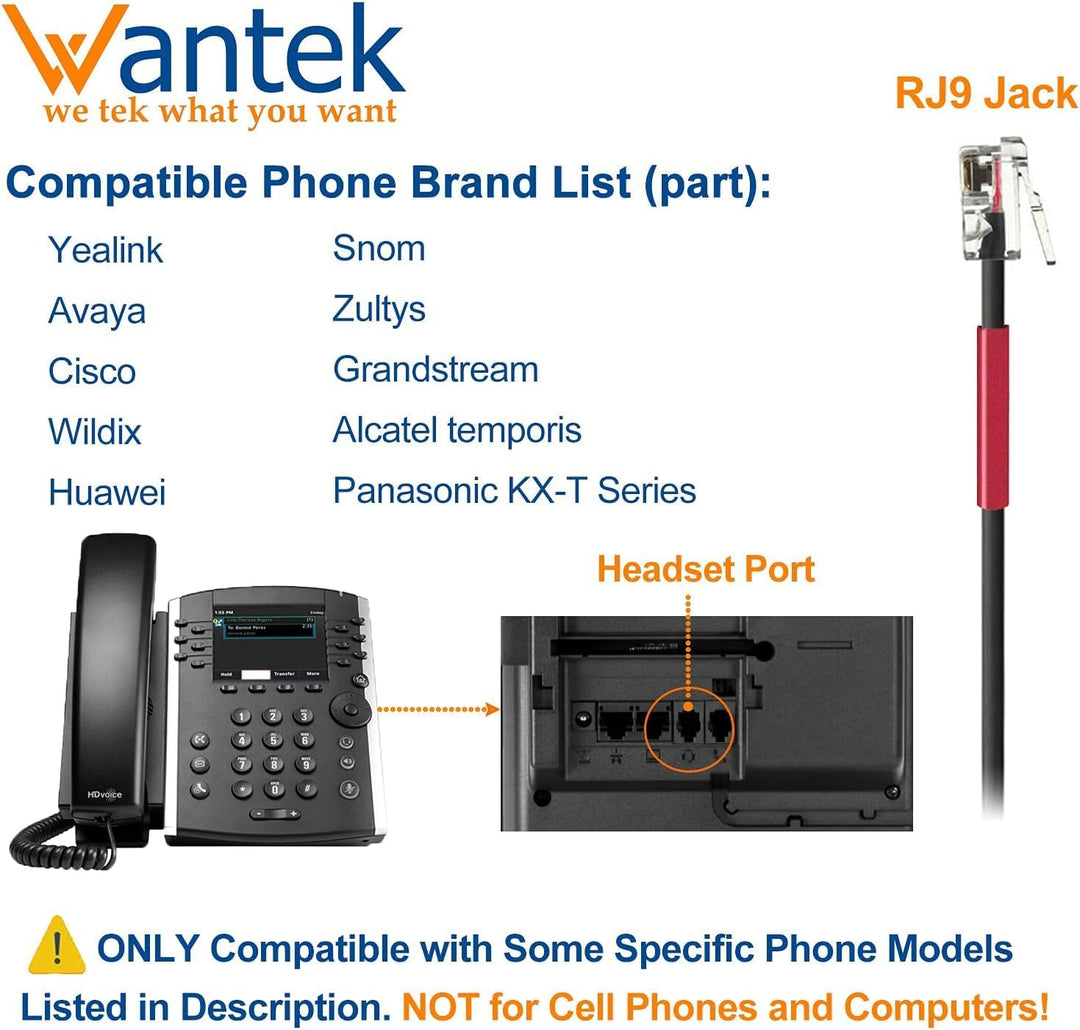 Wantek Telefon Headset RJ11 Binaural mit Noise Cancelling Mikrofon, Quick Disconnect, Festnetztelefo