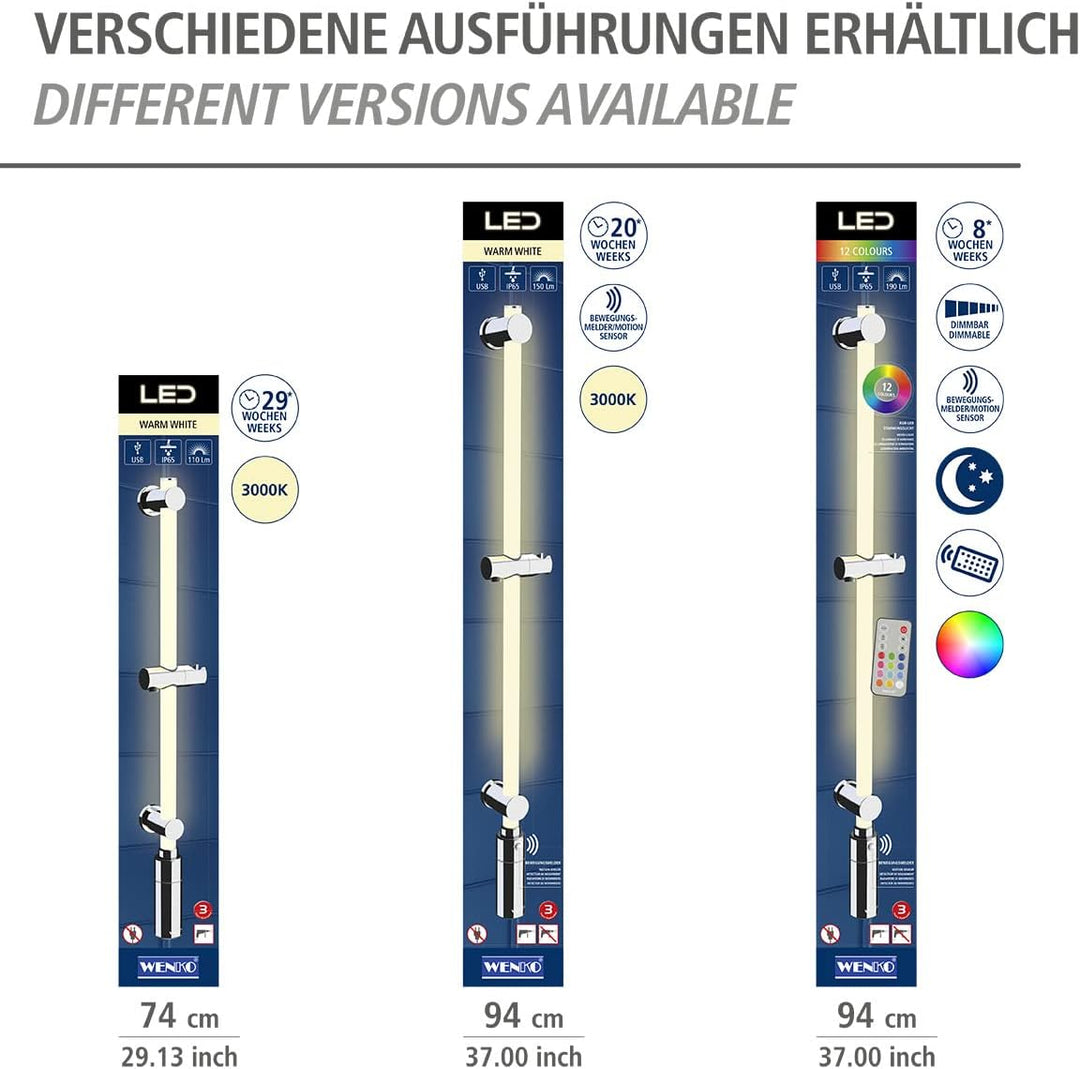 WENKO LED Design-Duschstange mit integrierter, einheitlicher & vollflächiger Beleuchtung, energiespa